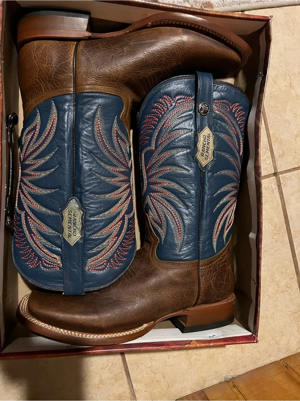 Rancho Sedona Men’s Brown & Navy Cowboy Boots